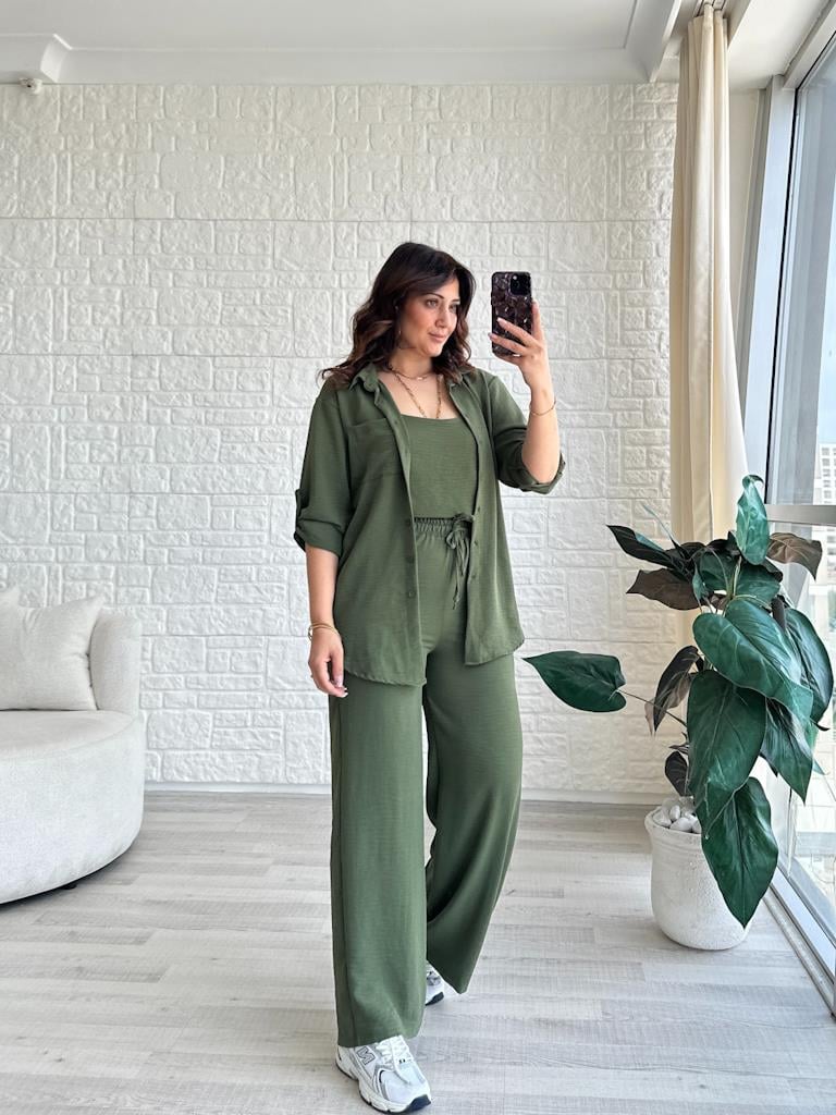 Aerobin Kumaş Atlet Gömlek Pantolon Takım Haki Yeşil