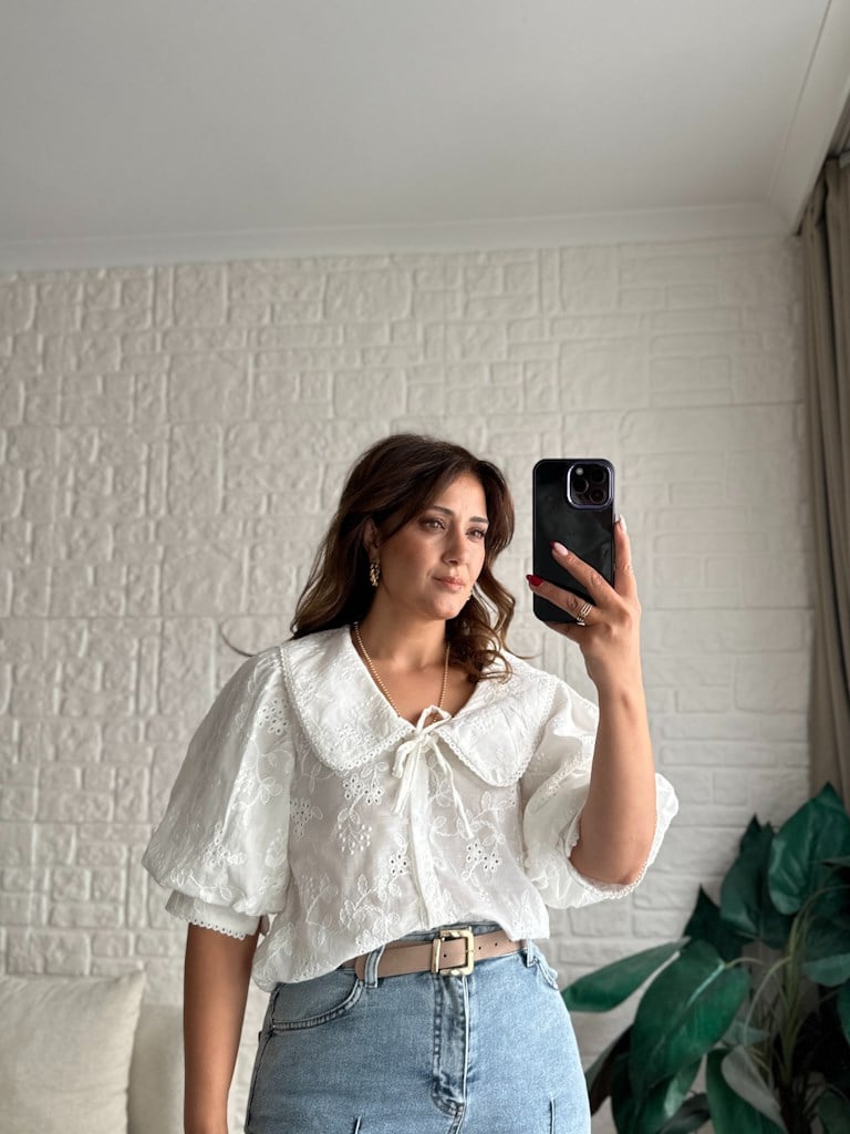 Bebe Yaka Vintage Model Balon Kol Fisto Gömlek