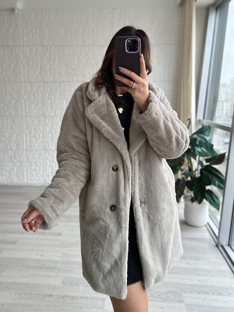 Bej Astarlı Pelüş Kaban