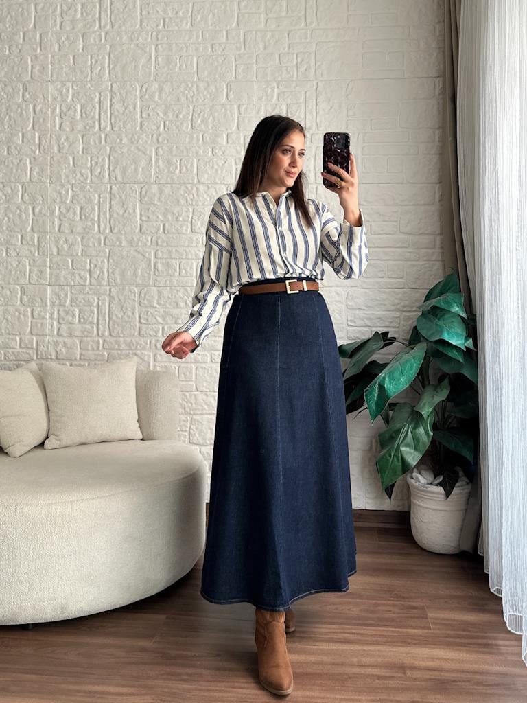 Beli Lastikli Volanlı Maxi Etek