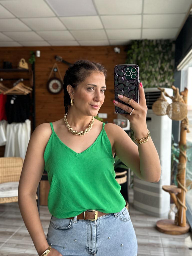 Benetton Yeşili İthal Aerobin Kumaş Askılı Bluz