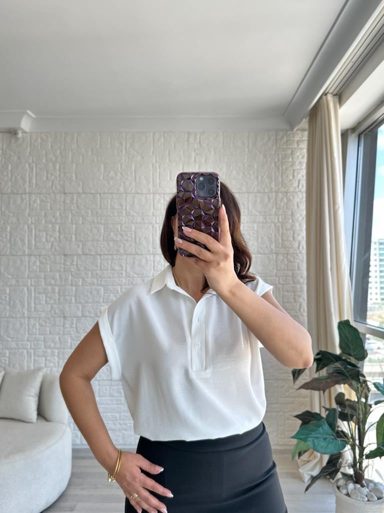 Beyaz Özel Üretim İthal Aerobin Yaka Patlı Gömlek