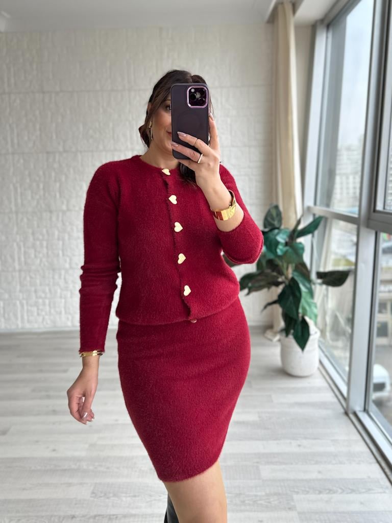 Bordo Gold Düğmeli Yumoş Takım