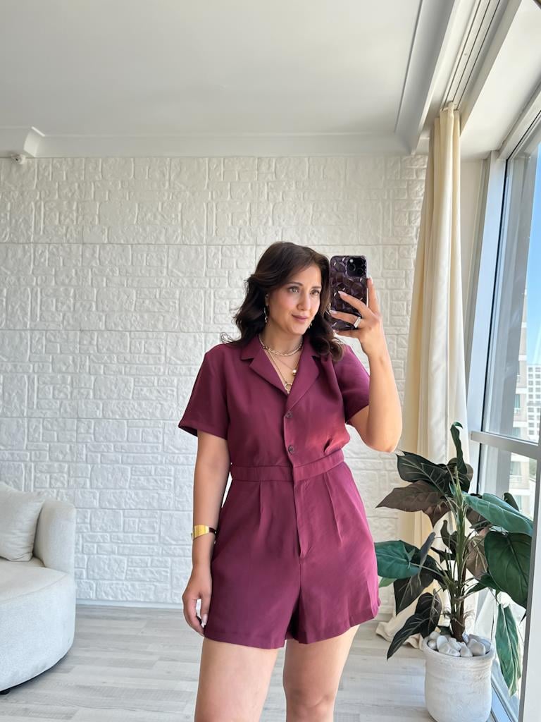 Bordo  Klapa Yaka Modal Kumaş Tulum