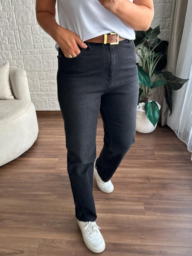 Büyük Beden Kesik Paça Straight Jean Pantolon Siyah