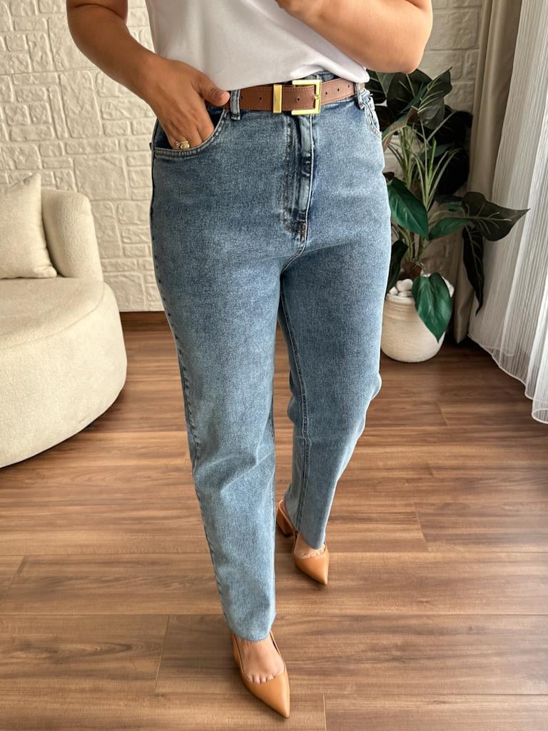 Büyük Beden Kesik Paça Straight Jean Pantolon Kar Yıkama