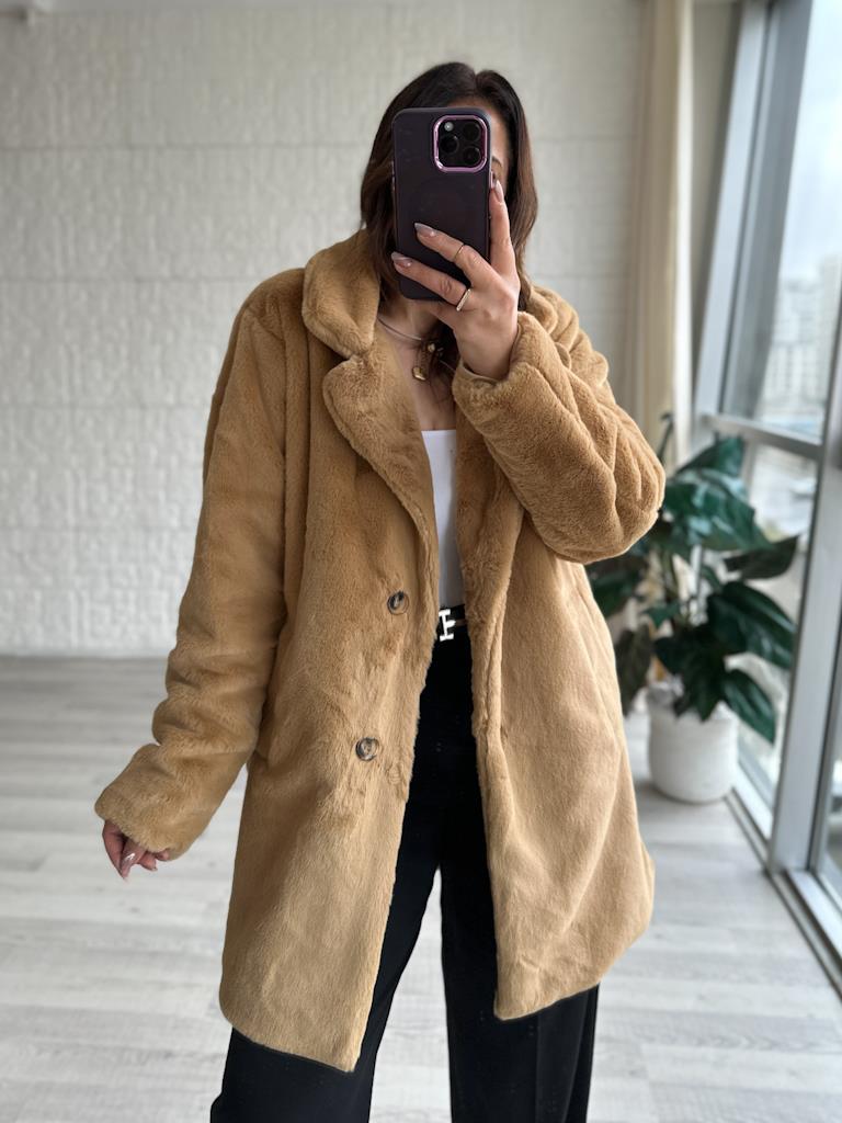 Camel Astarlı Pelüş Kaban