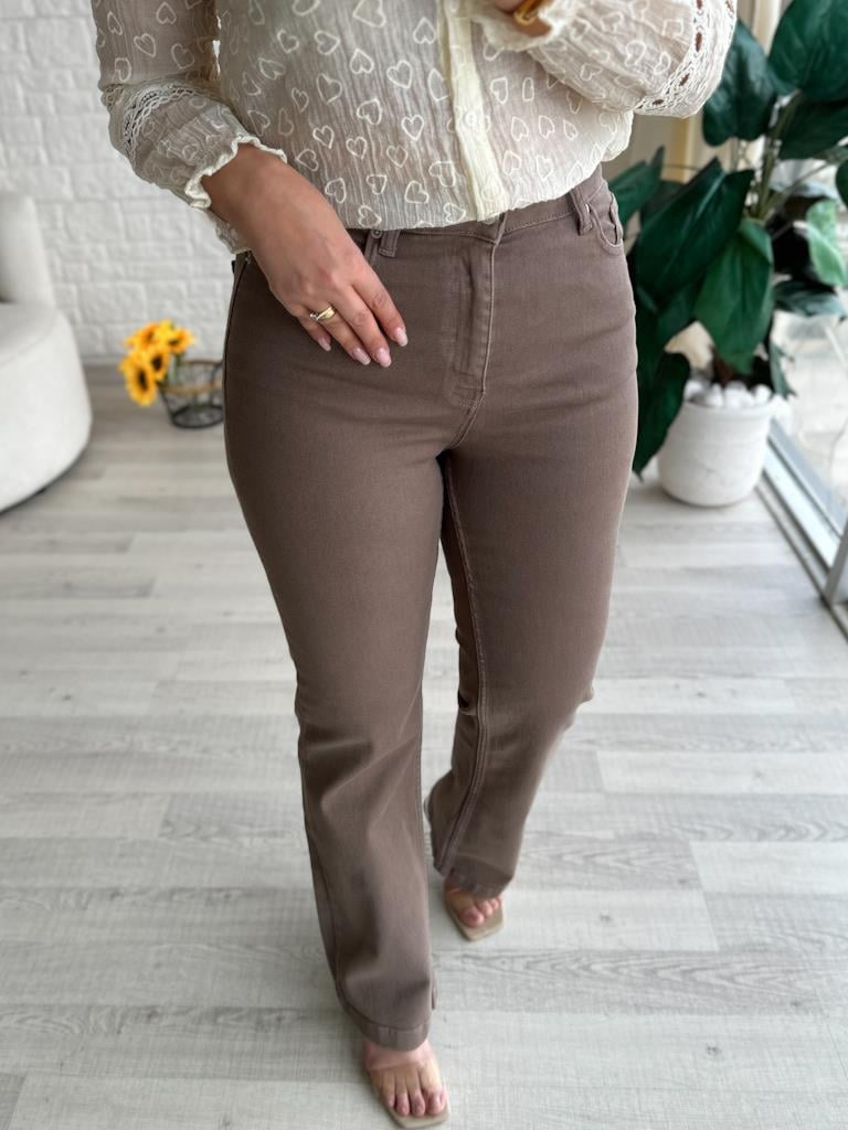 Dikişli Bol Paça Relax Jean Pantolon Vizon