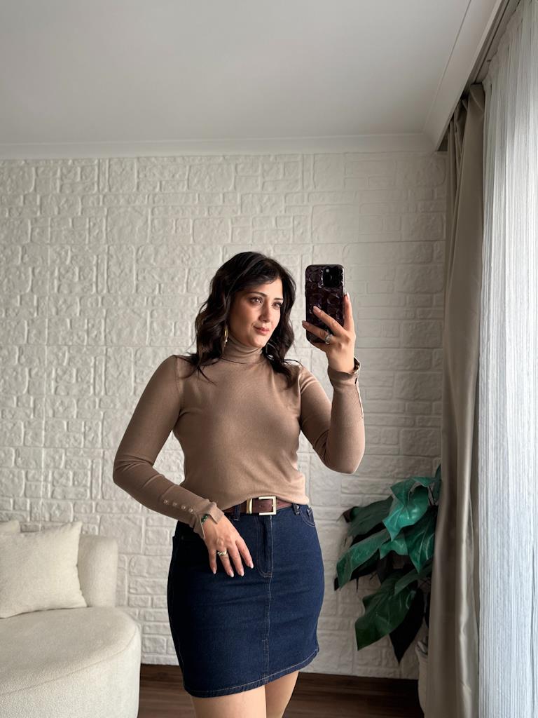 Dilvin Kol Droplu Balıkçı Yaka Triko Bej