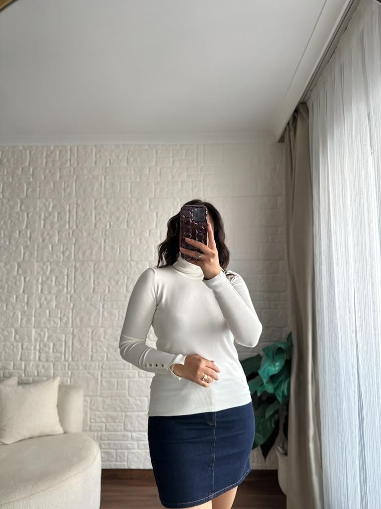 Dilvin Kol Droplu Balıkçı Yaka Triko Ekru