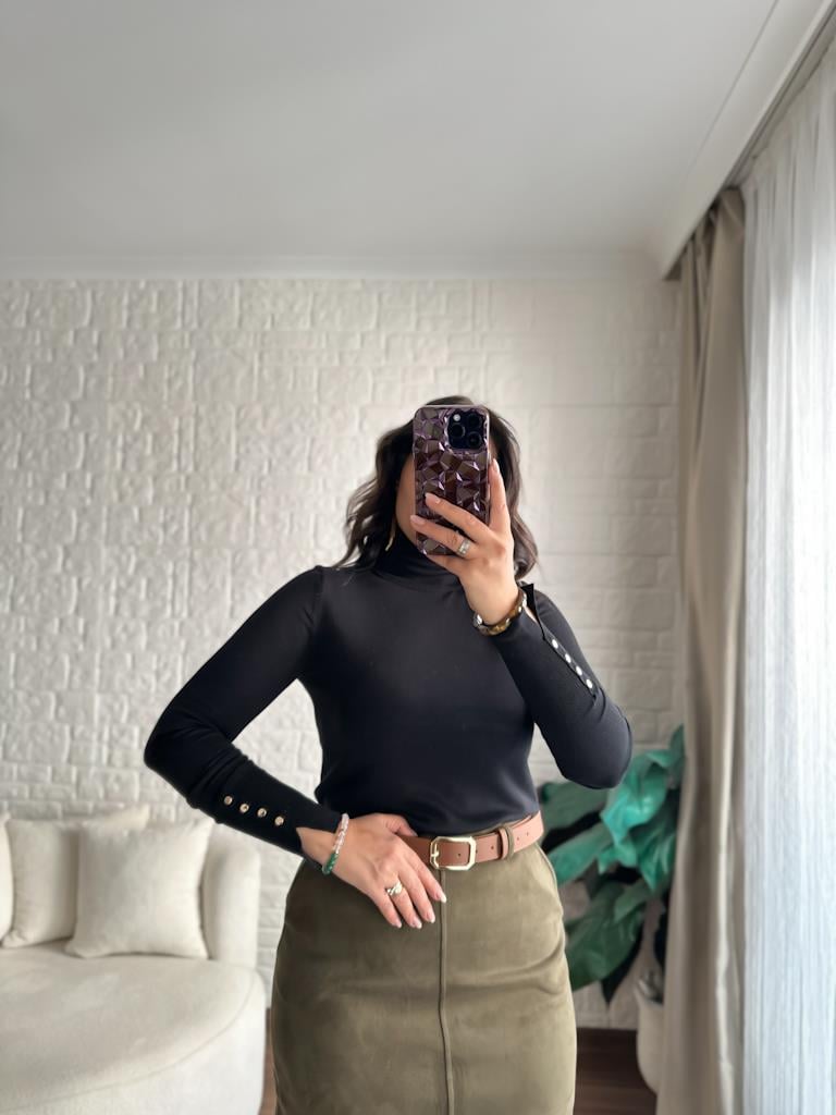 Dilvin Kol Droplu Balıkçı Yaka Triko Siyah