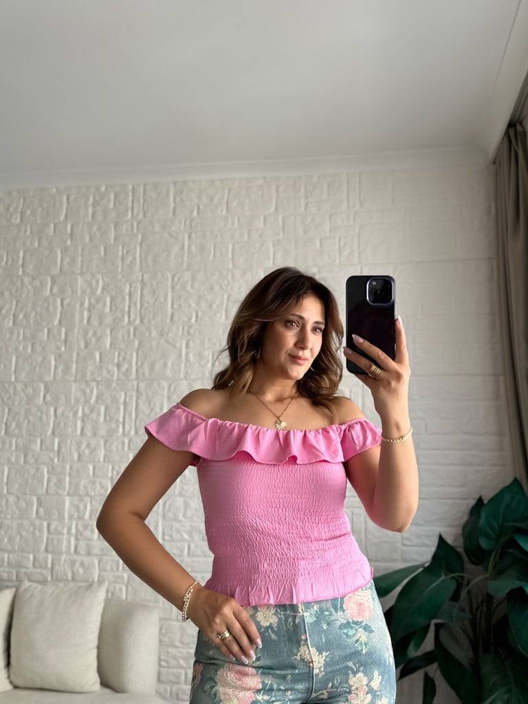 Dilvin Omuzları Açık Bluz Pembe
