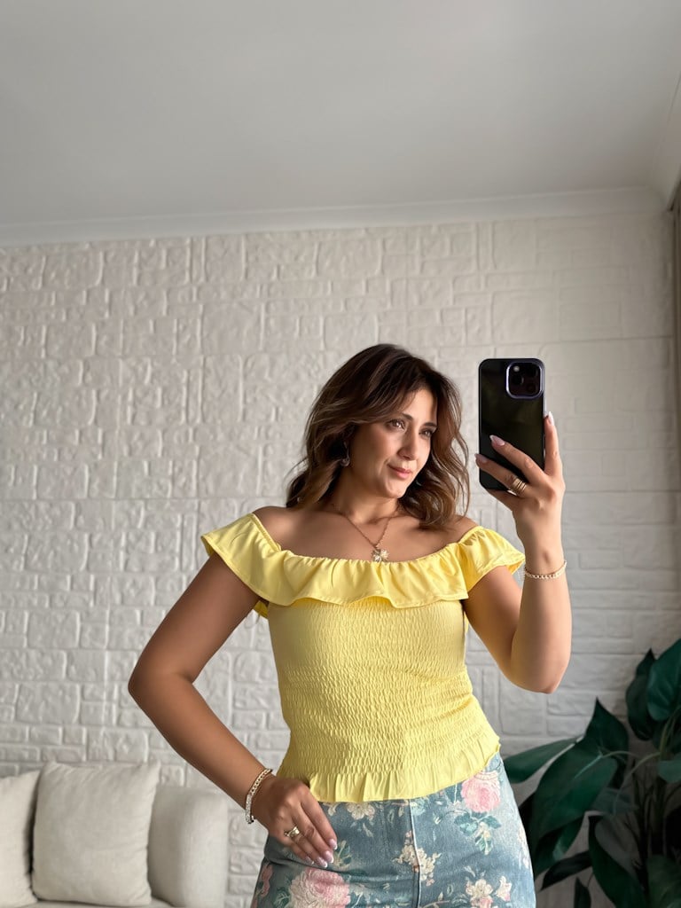 Dilvin Omuzları Açık Bluz Sarı