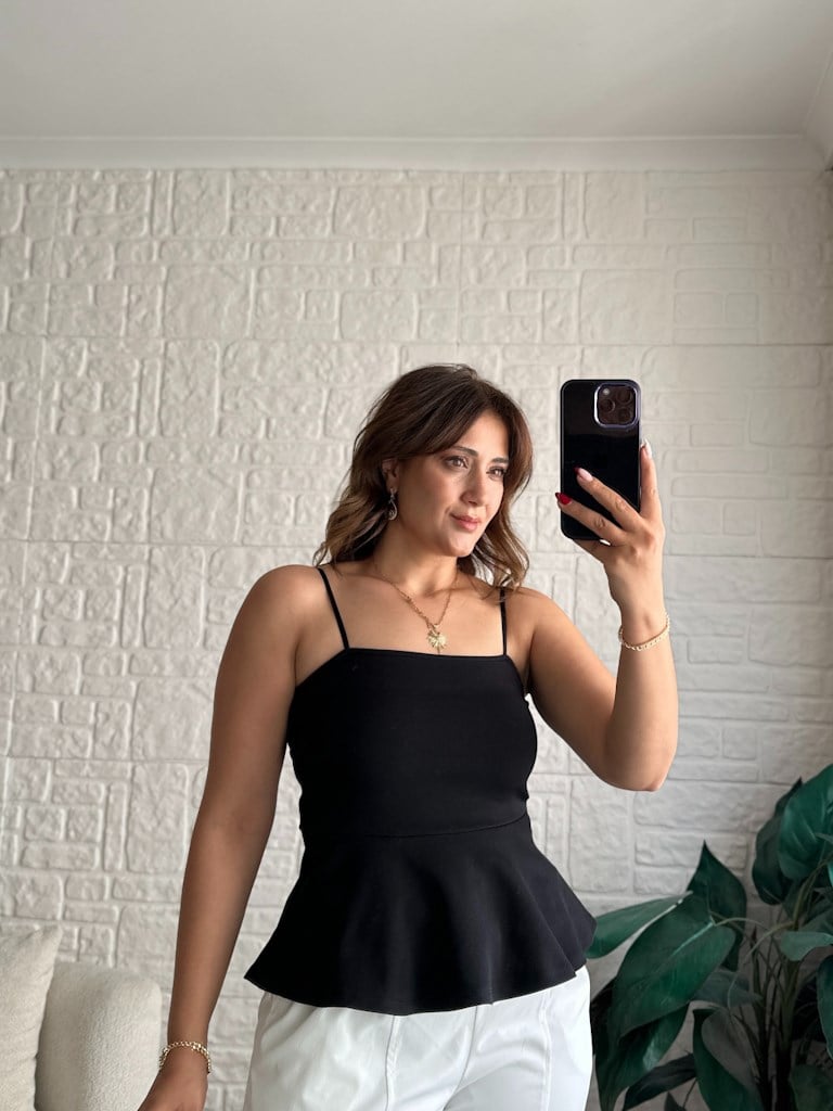 Dilvin Premium Askılı Bluz Siyah