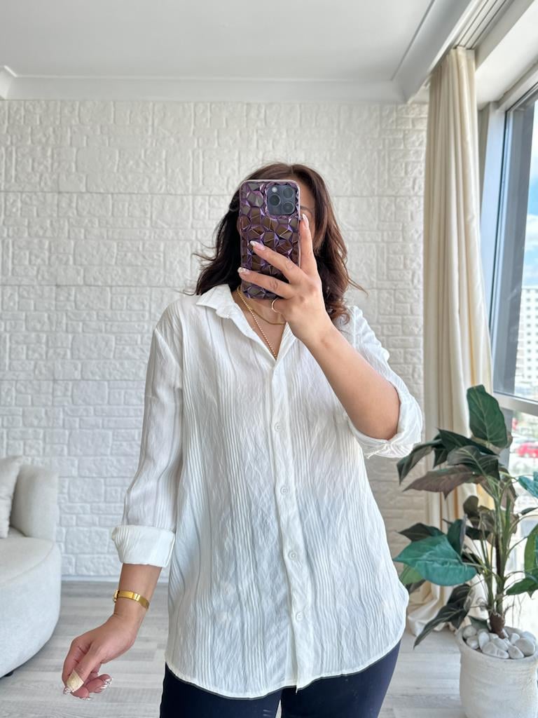 Ekru Jakar Çizgi Desenli Gömlek