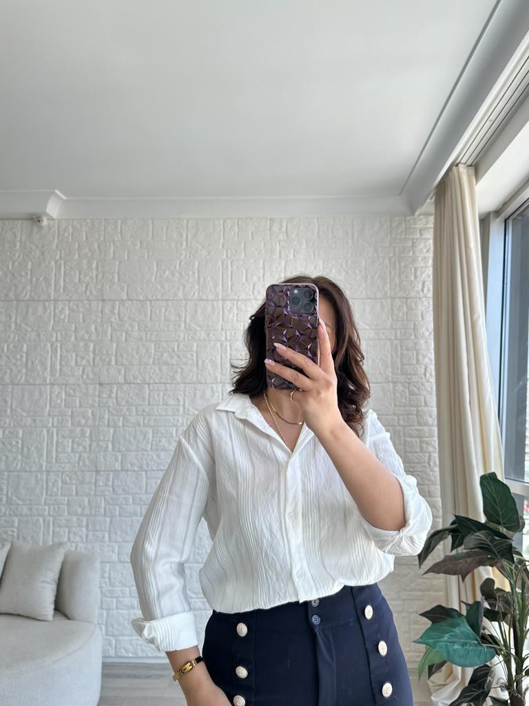 Ekru Jakar Çizgi Desenli Gömlek