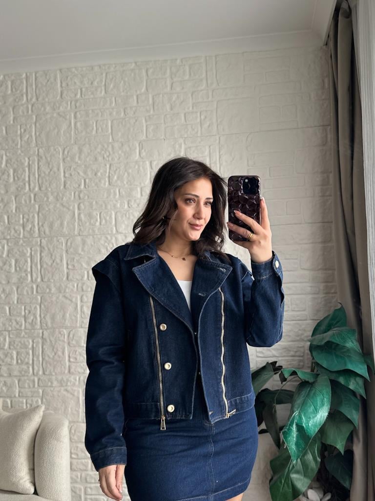 Fermuar Detaylı Kot Ceket Lacivert