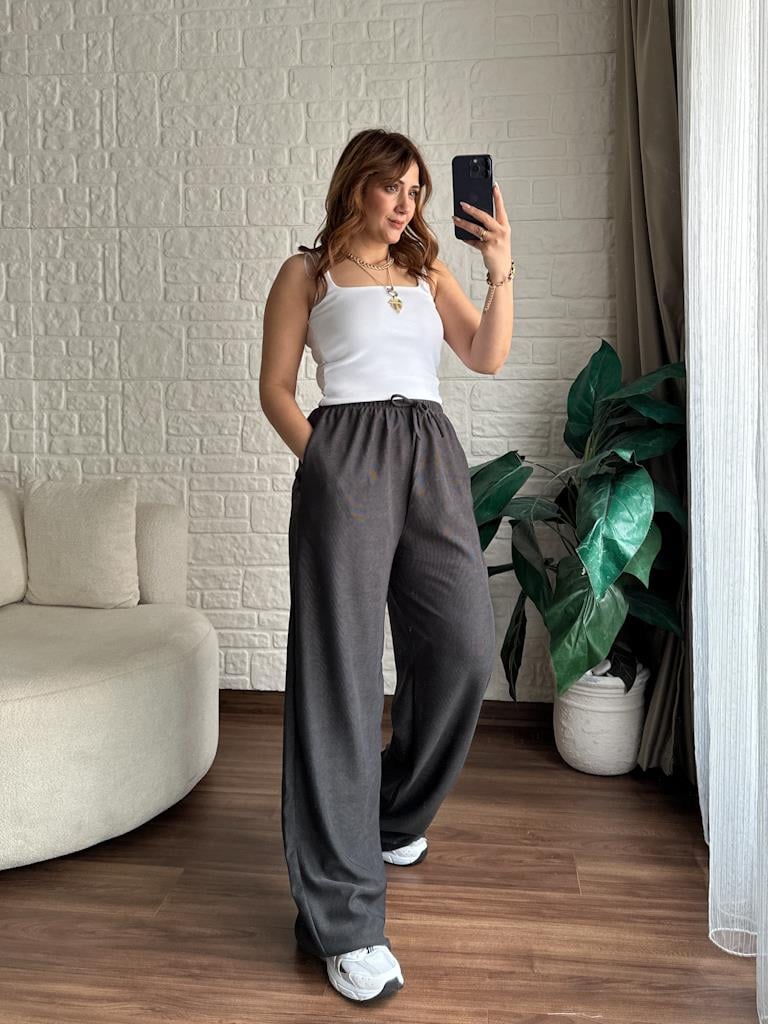 Füme  Beli Lastikli Full Likra Ottoman Palazzo