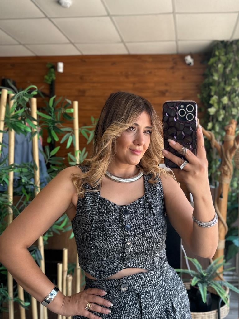 Jakar Kumaş Düğmeli Crop Yelek