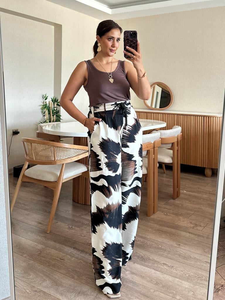 Kahve Tores Desenli Pantolon