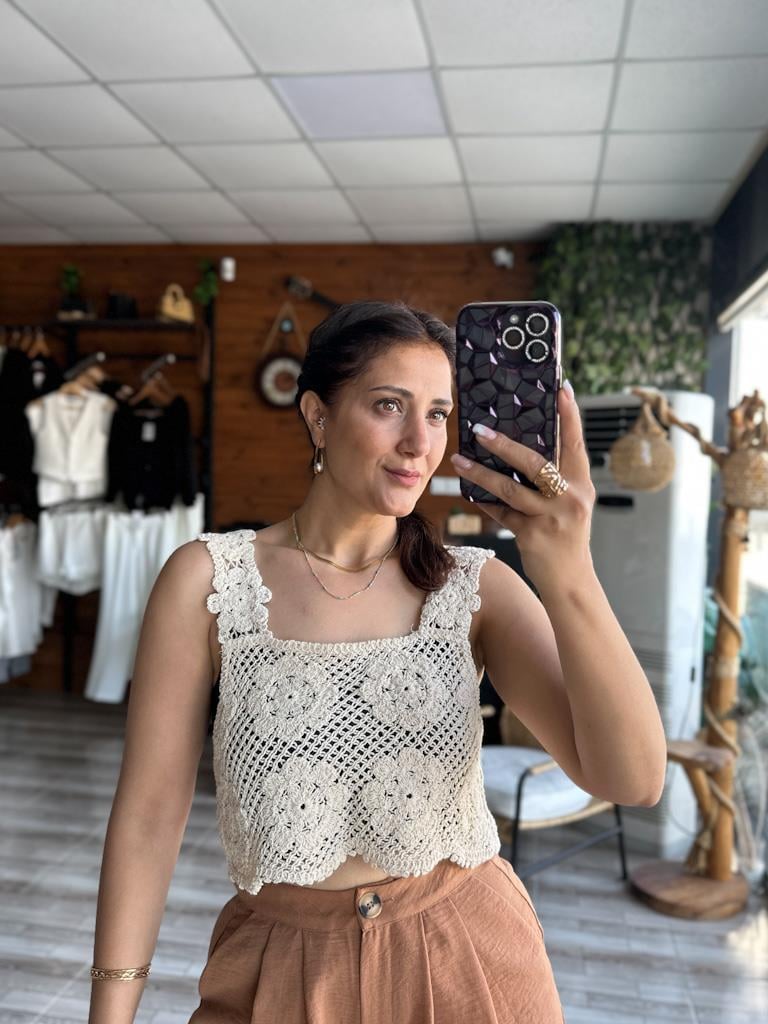 Kalın Askılı Örme Detay Yelek Süveter