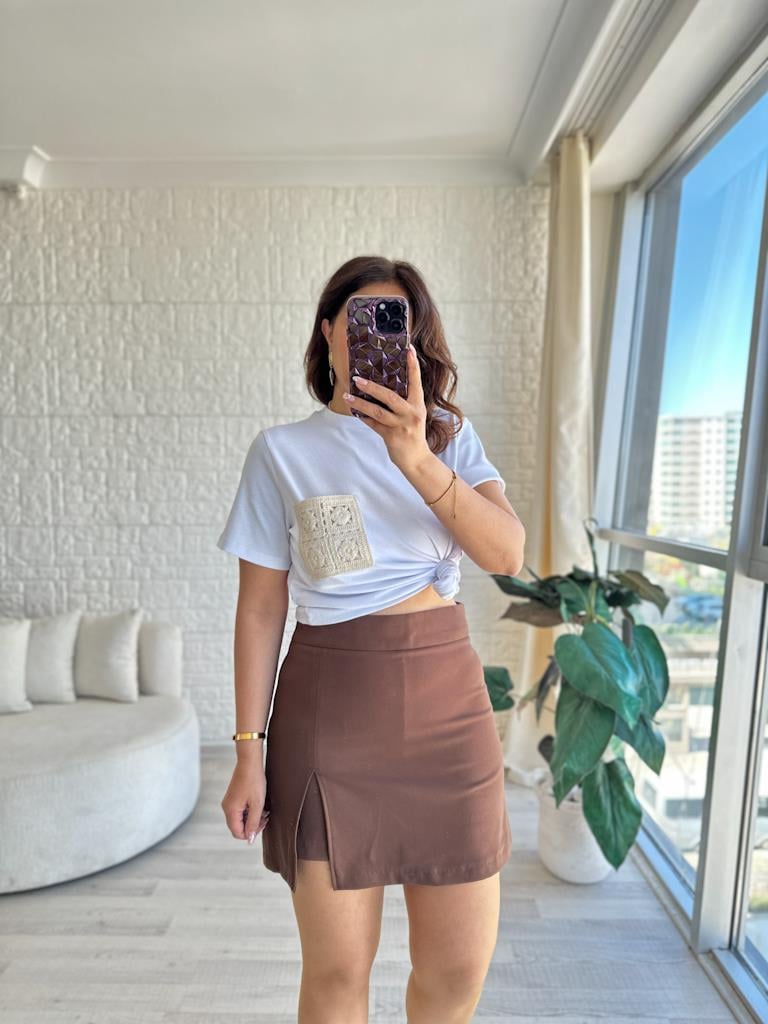 Karol Arkası Etek Görünümlü Şortlu Etek Kahverengi