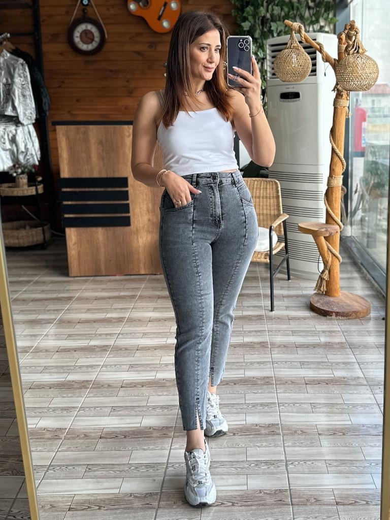 Karol Lüks Kalite Paça Detay Antrasit Yıkamalı Jean