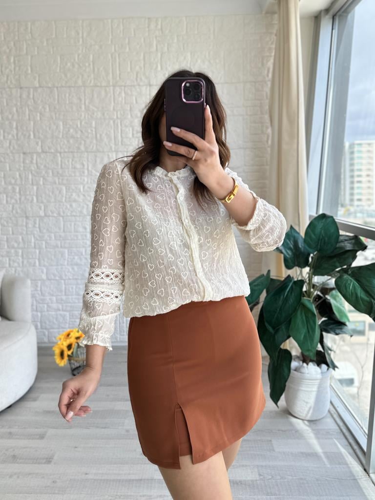 Kiremit Orjinal Marka Yırtmaç Detaylı İçi Şortlu Etek