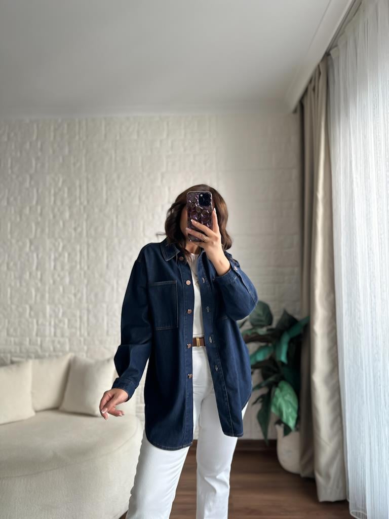 Koyu Lacivert Oversize Jean Ceket