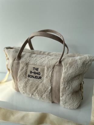 Krem The Tote Bag Pelüş Nubuk Kolon Askılı Çanta