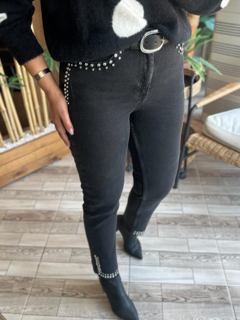 Lüks Kalite Cep Paça Taş Detay Antrasit Jean