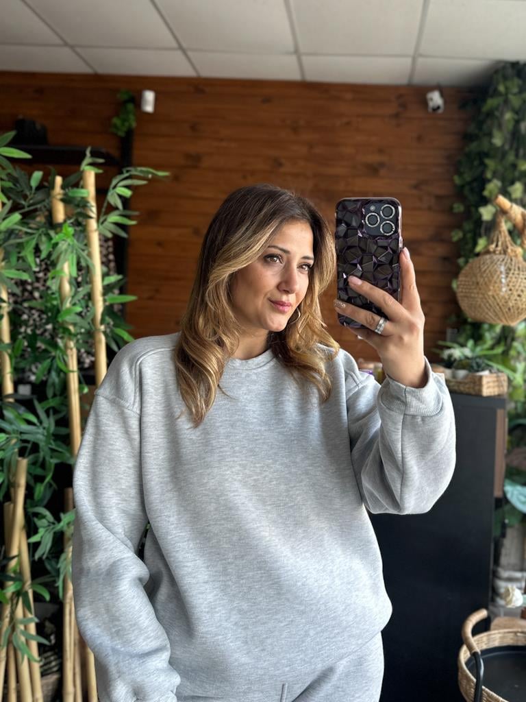 Lüks Kalite Omuzu Dikişli Oversize Basic Sweat Gri