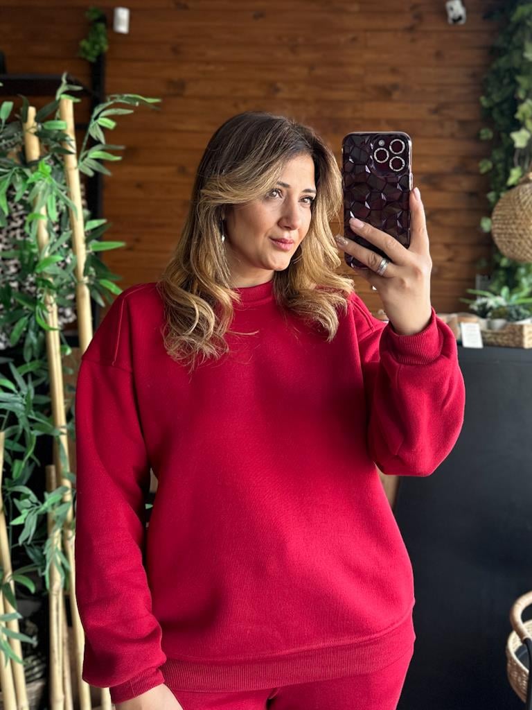 Lüks Kalite Omuzu Dikişli Oversize Basic Sweat Kırmızı
