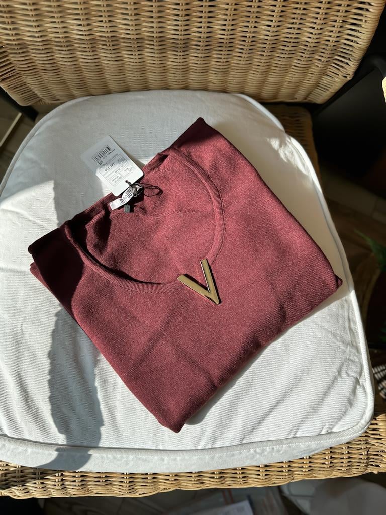 Lüks Kalite V Demir Yaka Detay Triko Bluz Bordo