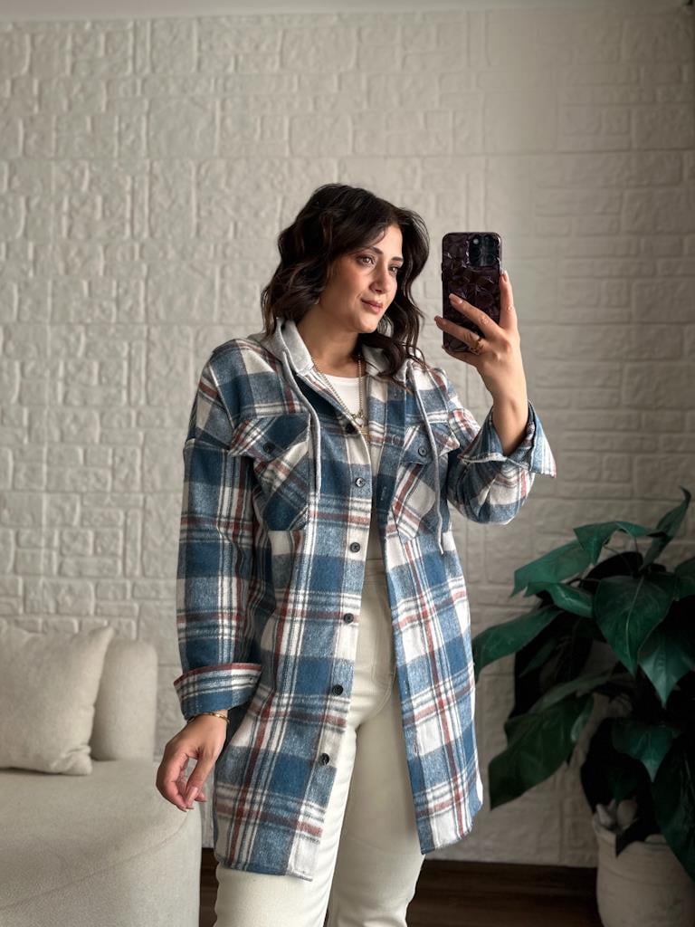 Mavi Ekose Desen Oduncu Tunik Gömlek