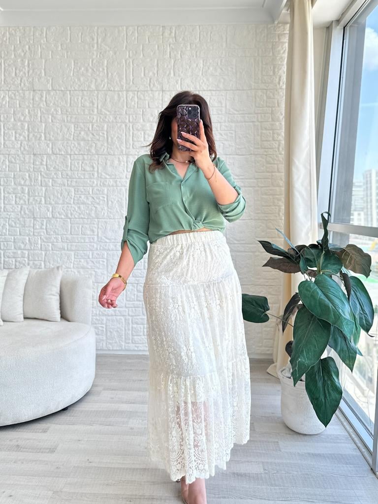 Maxi Boy Lüks Kalite Güpür Dantel Etek Krem