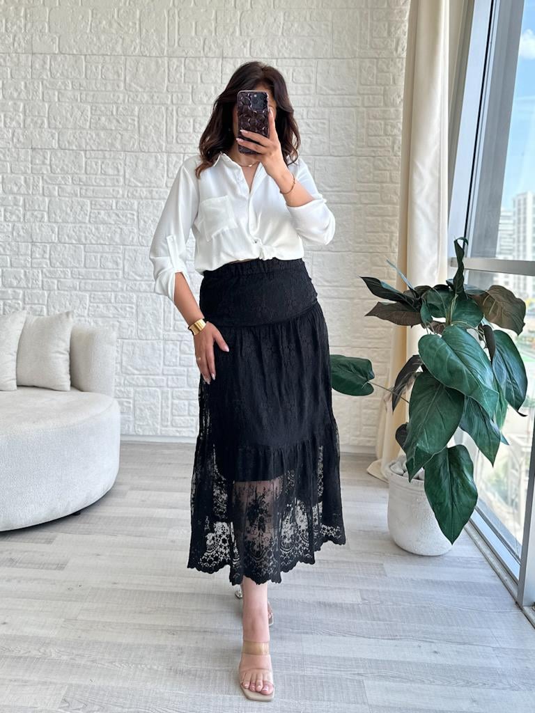 Maxi Boy Lüks Kalite Güpür Dantel Etek Siyah