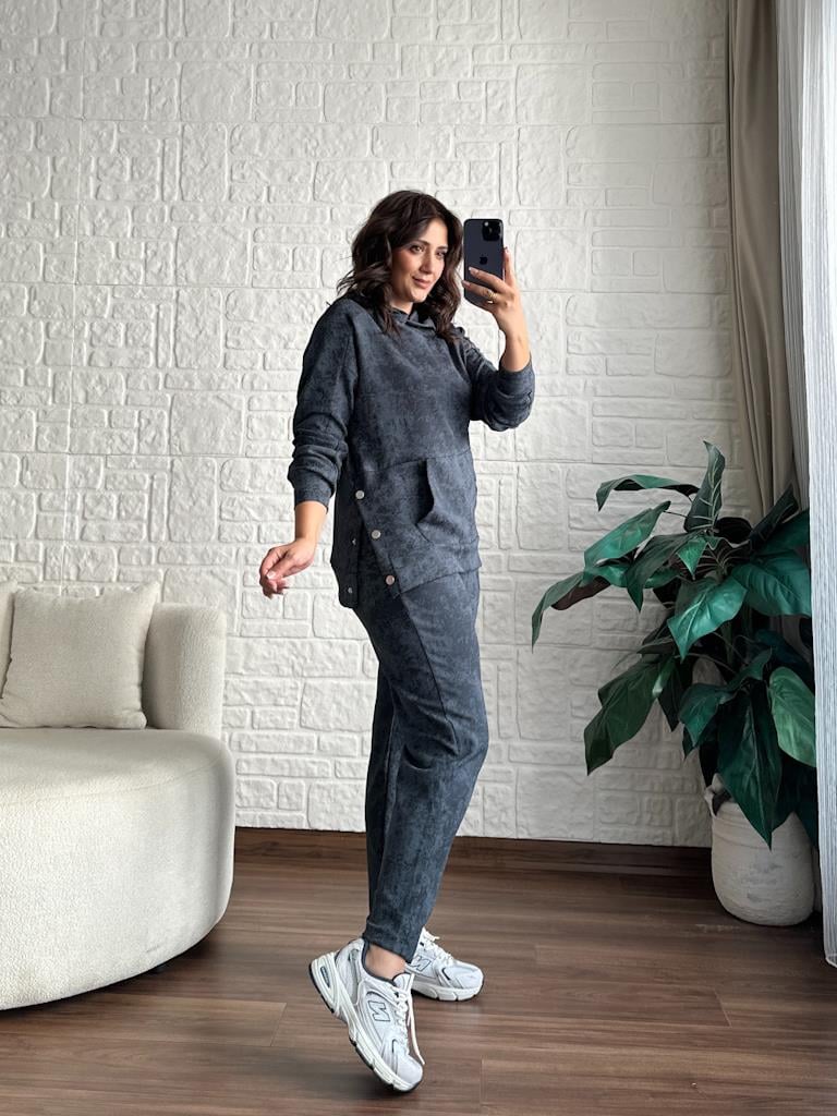 Modal Kumaş Yan ÇıtÇıtlı Batik Model Modal Takım Füme