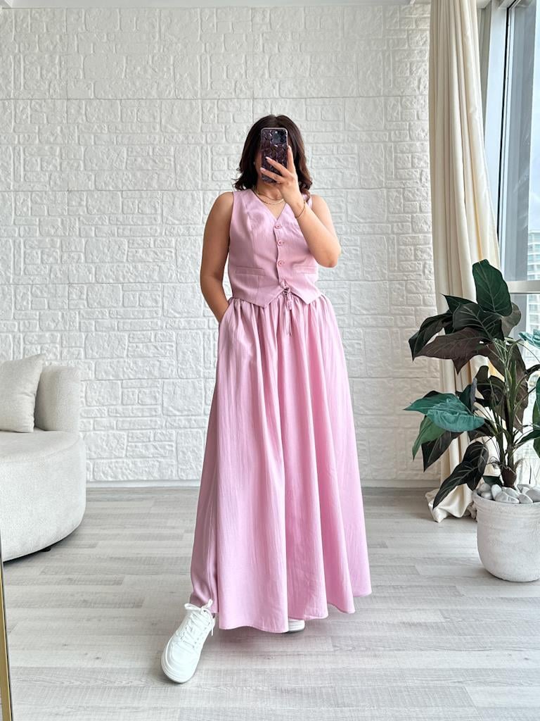 Olivia Kumaş Cepken Etek Takım Gül Kurusu