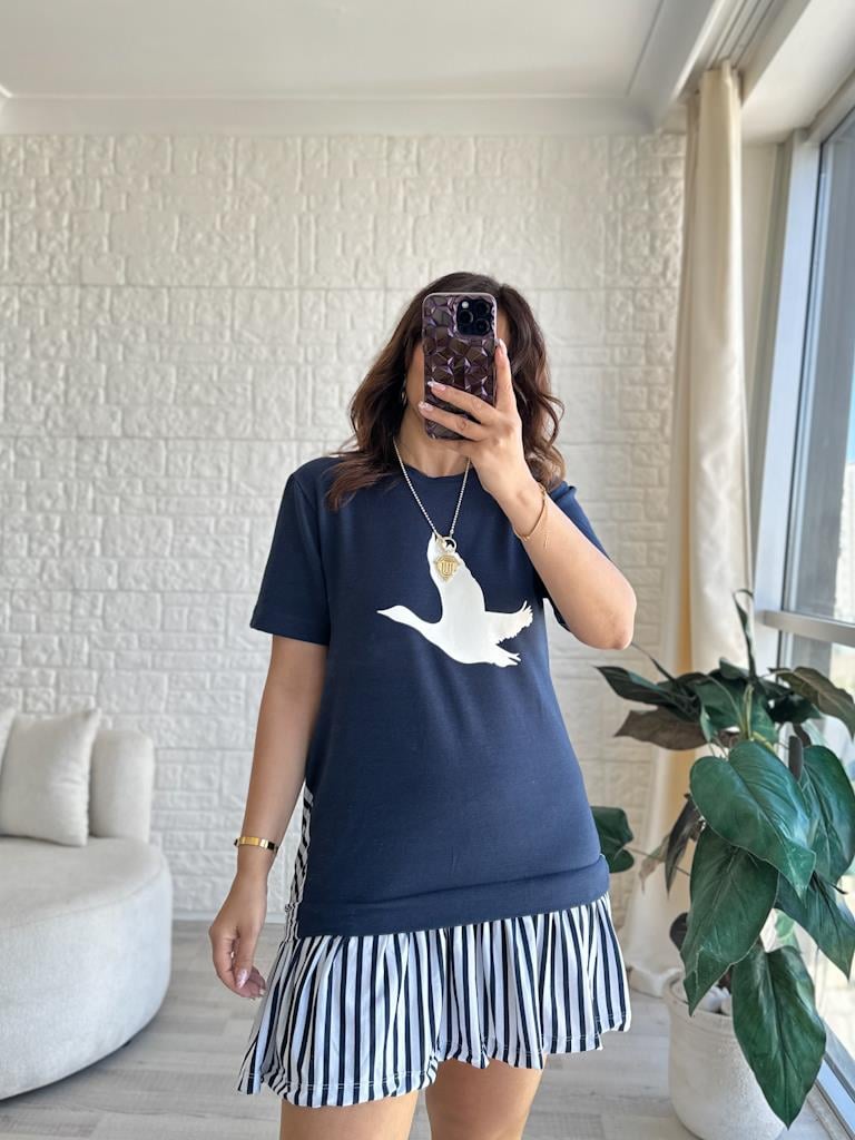 Orijinal Marka Bisiklet Yaka Elbise Lacivert