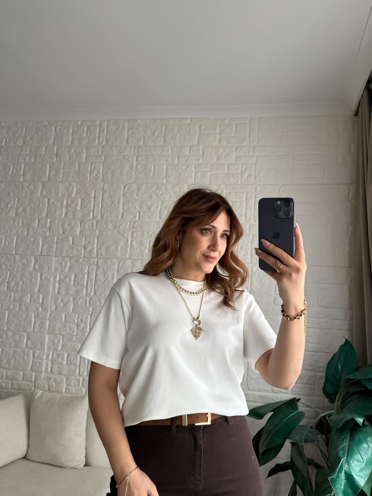 Orijinal Marka Bisiklet Yaka Kısa Kol Basic Tişört Beyaz