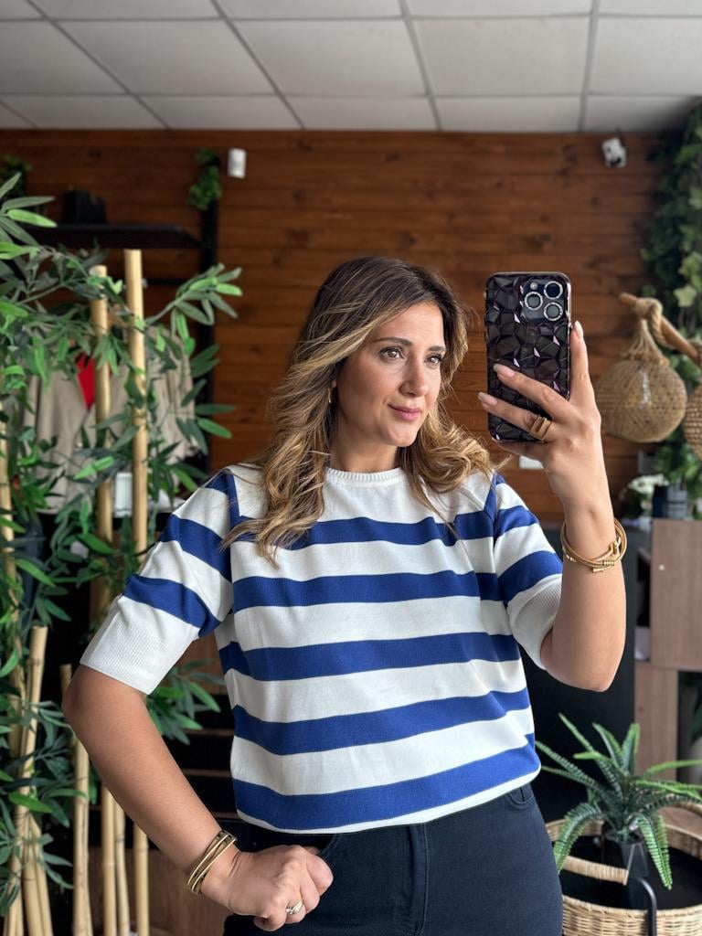 Orjinal Marka Bisiklet Yaka Çizgili İnce Triko