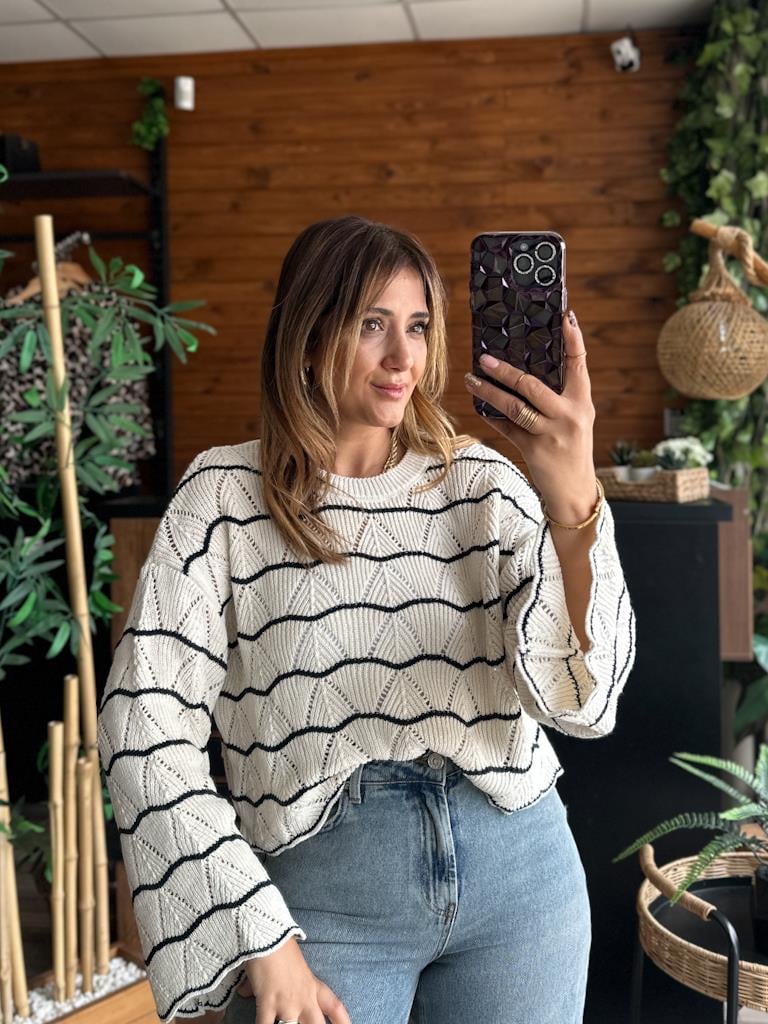 Orjinal Marka Çizgili Ajurlu Triko