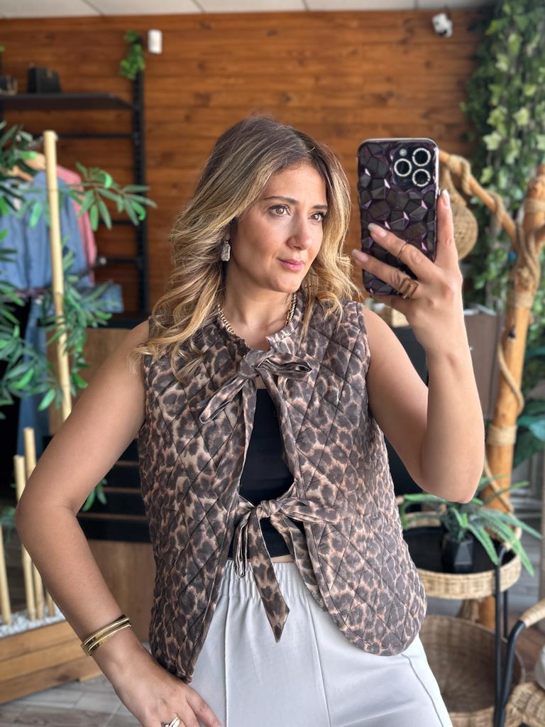 Orjinal Marka Kapitone Leopar Yelek