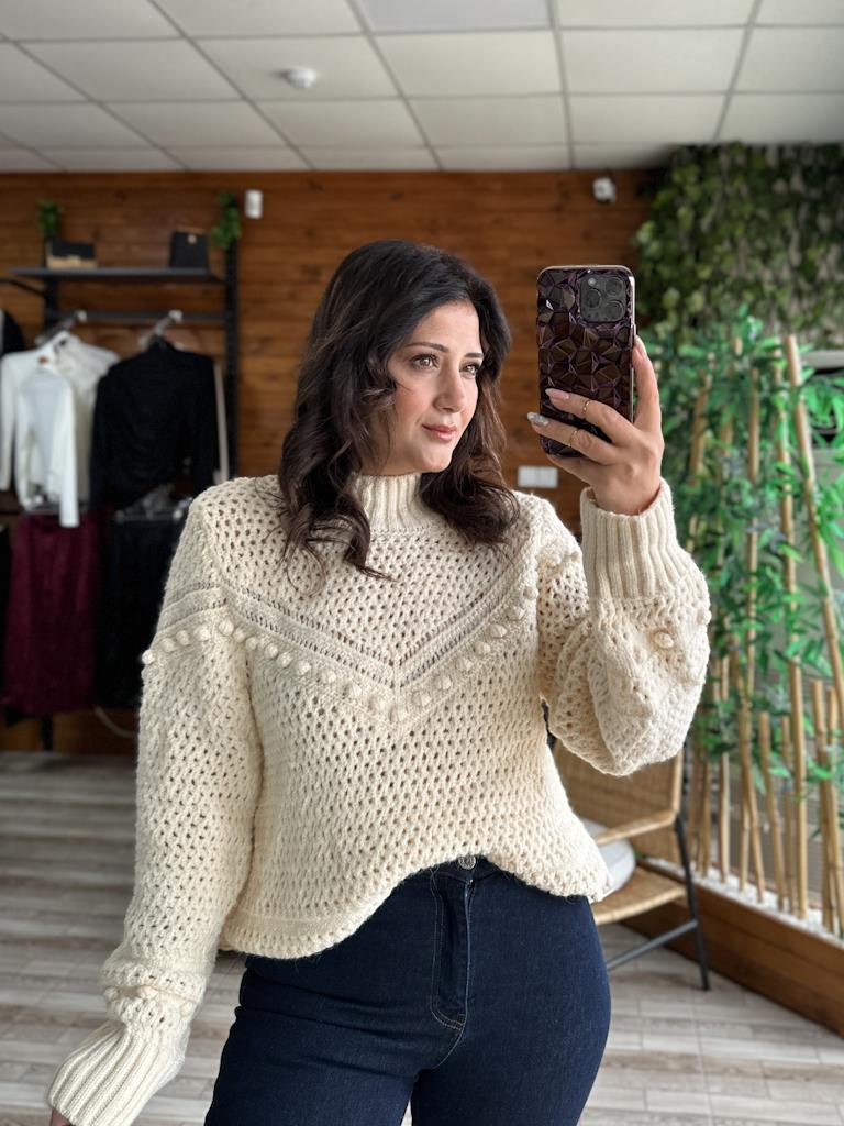 Orjinal Marka Örme Ajur Detay Balıkçı Yaka Kazak