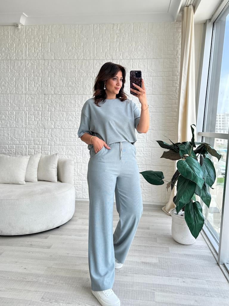 Overlok Dikişli Paris Pike Takım Gri