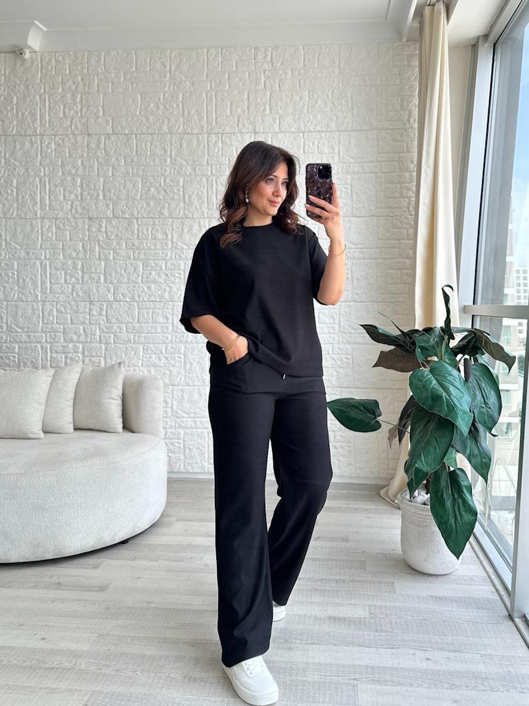 Overlok Dikişli Paris Pike Takım Siyah