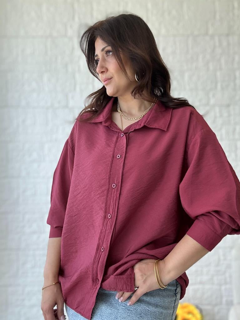 Oversize Salaş Kalıp Modal Gömlek Bordo