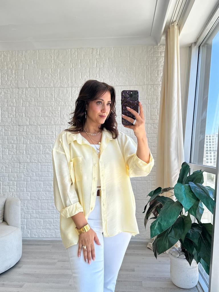 Özel Seri Cepli Modal Kumaş Salaş Gömlek Sarı