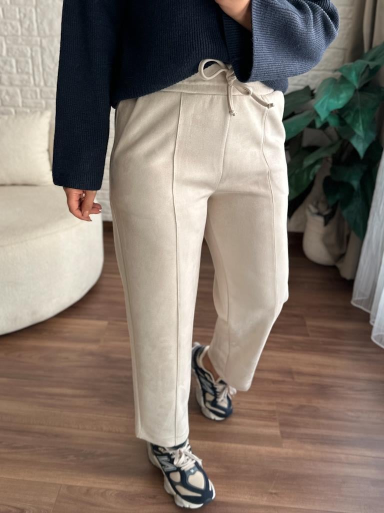 Özel Üretim Beli Lastikli Çıma Dikişli Nubuk Pantolon Taş